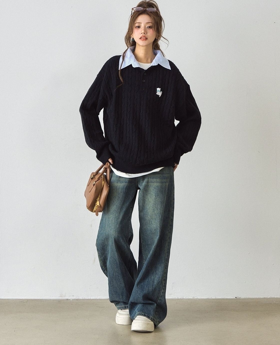 Cute Embroidered Puppy Knit Sweater Layered Style
