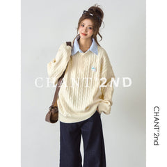 Cute Embroidered Puppy Knit Sweater Layered Style