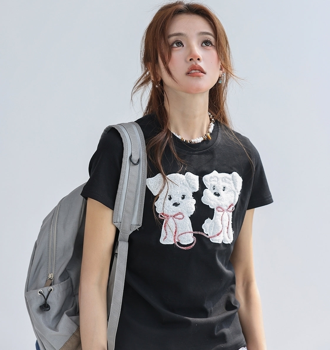 Cute Fluffy Puppy Embroidered Slim Fit T Shirt