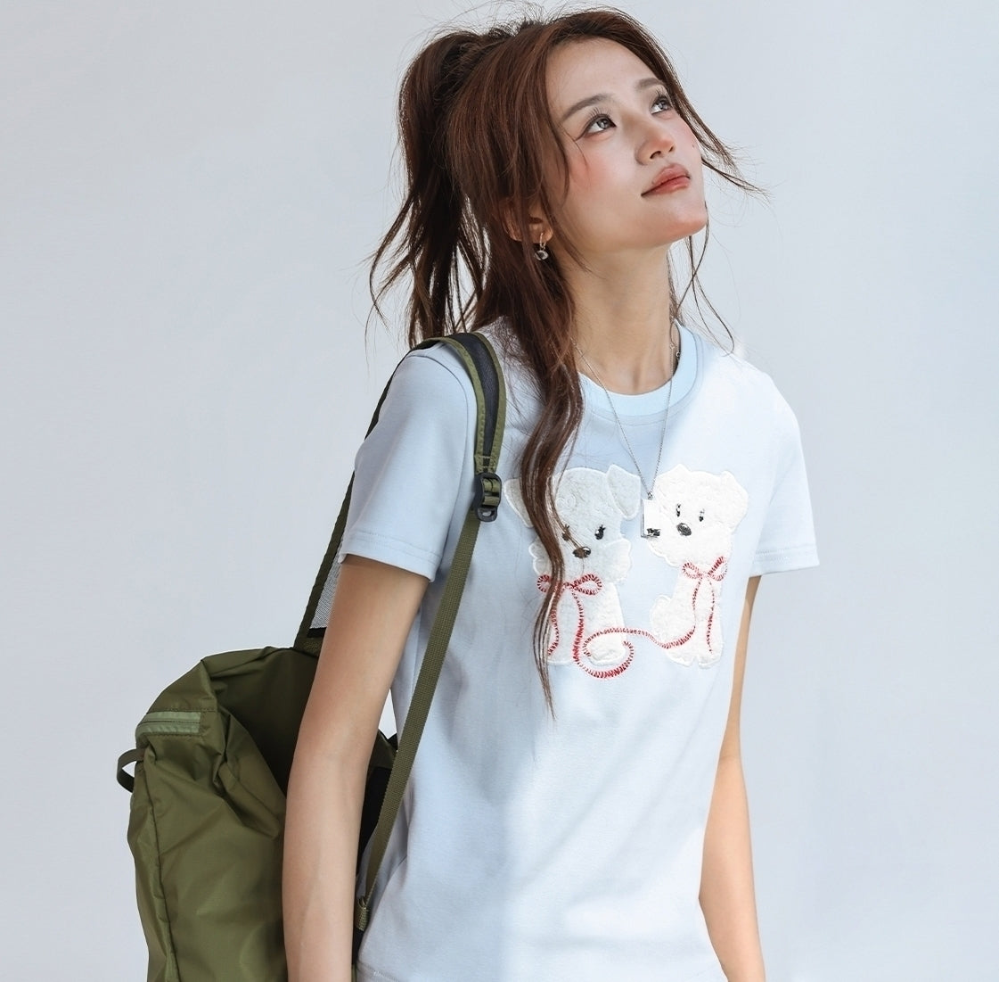 Cute Fluffy Puppy Embroidered Slim Fit T Shirt