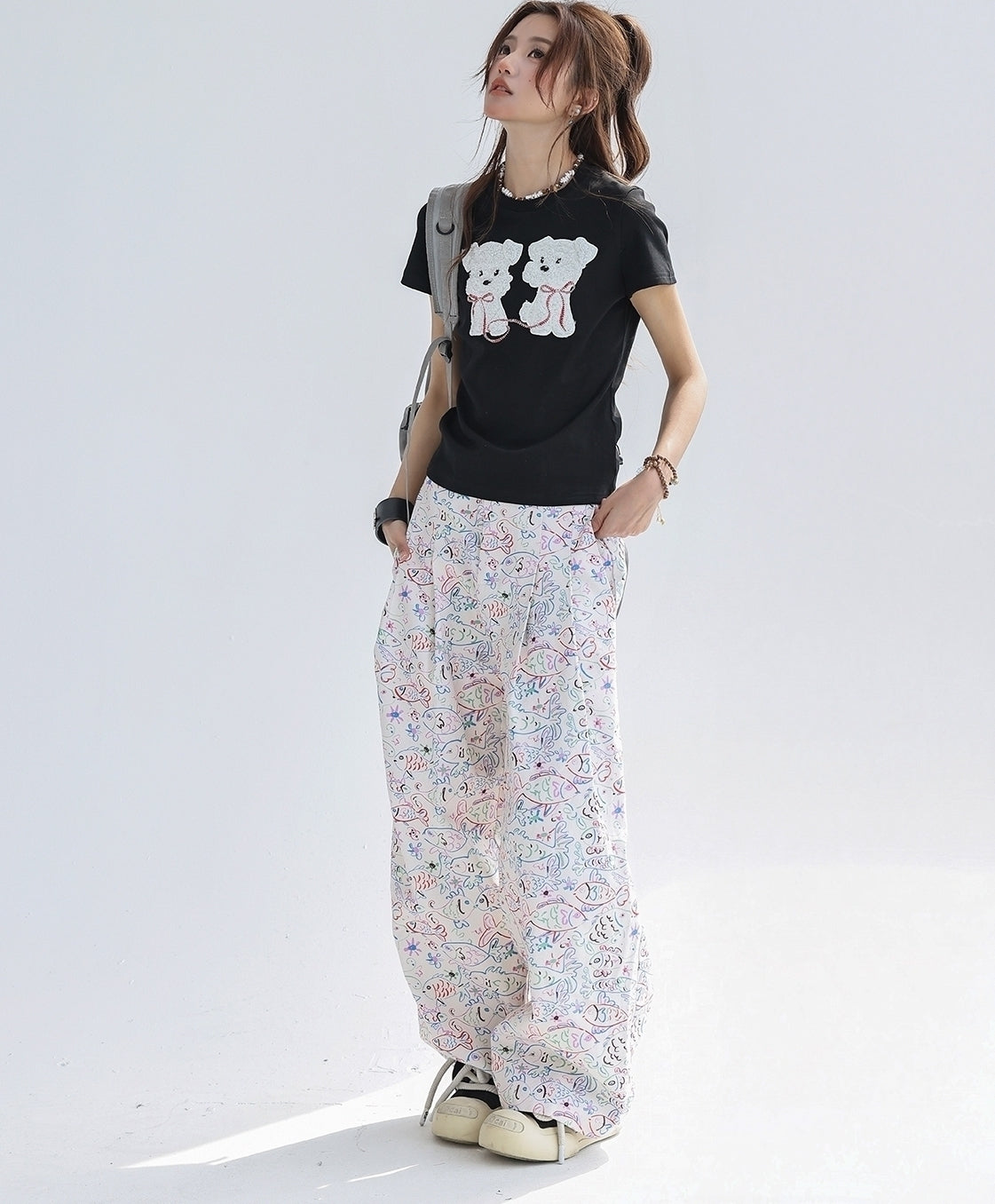 Cute Fluffy Puppy Embroidered Slim Fit T Shirt
