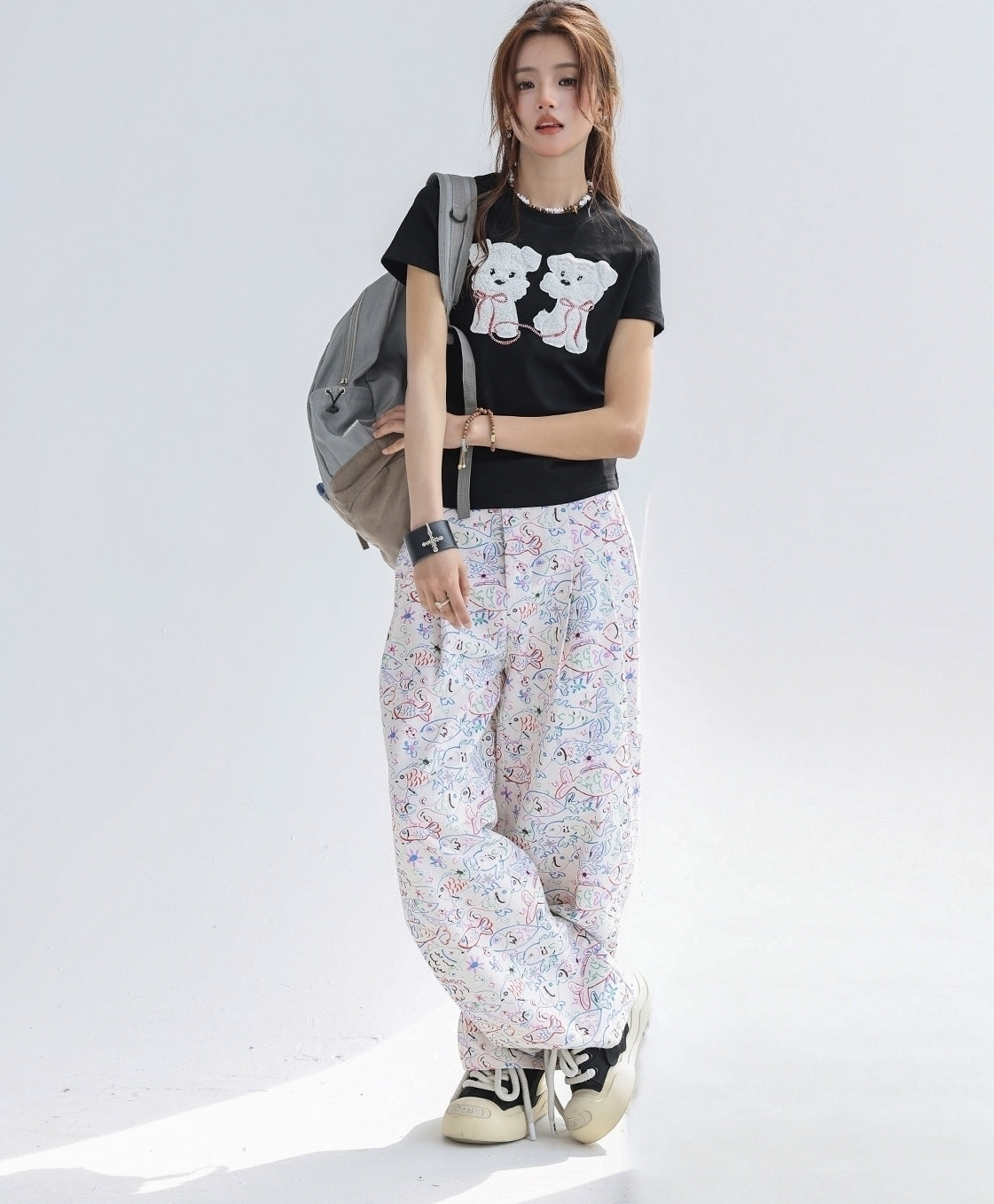 Cute Fluffy Puppy Embroidered Slim Fit T Shirt