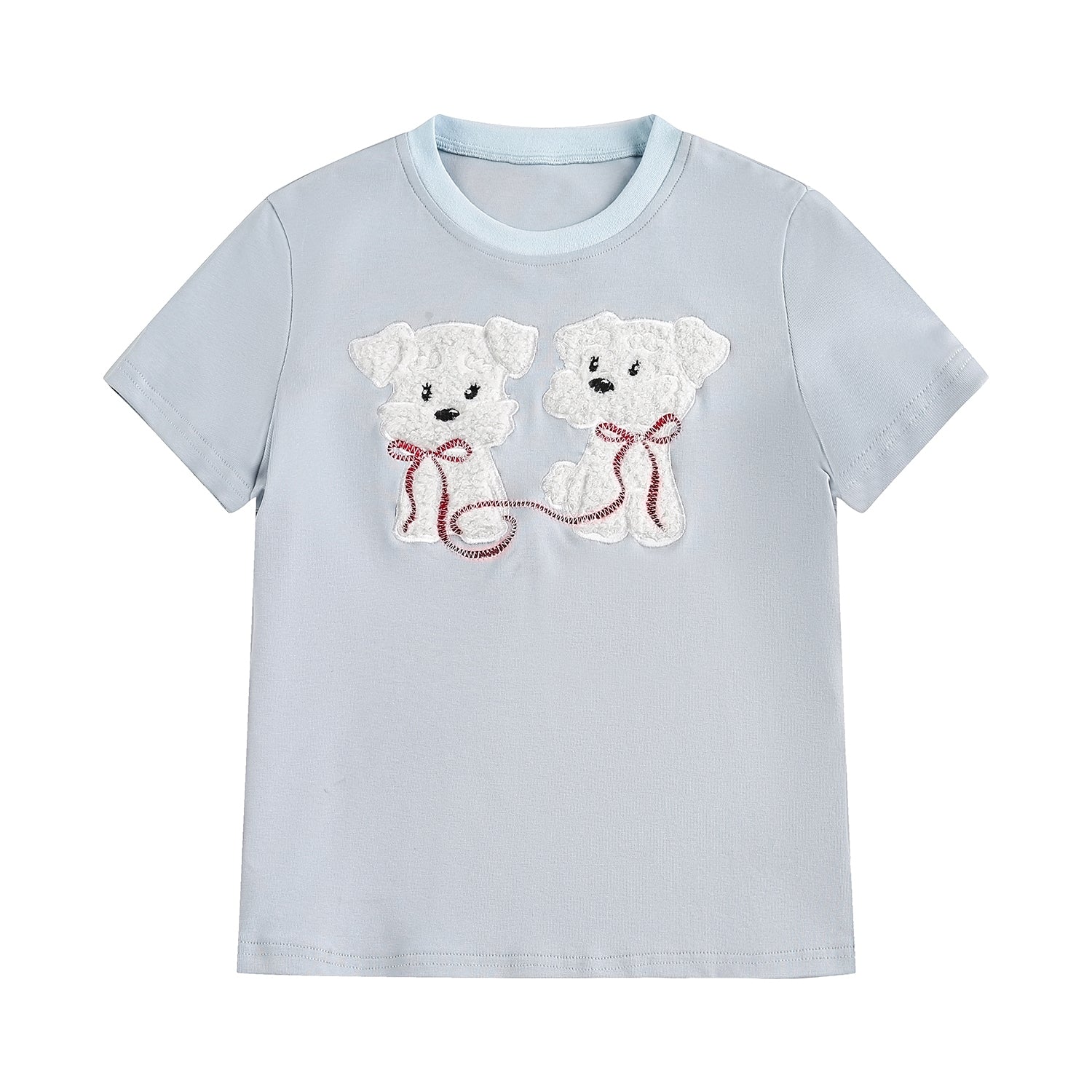 Cute Fluffy Puppy Embroidered Slim Fit T Shirt