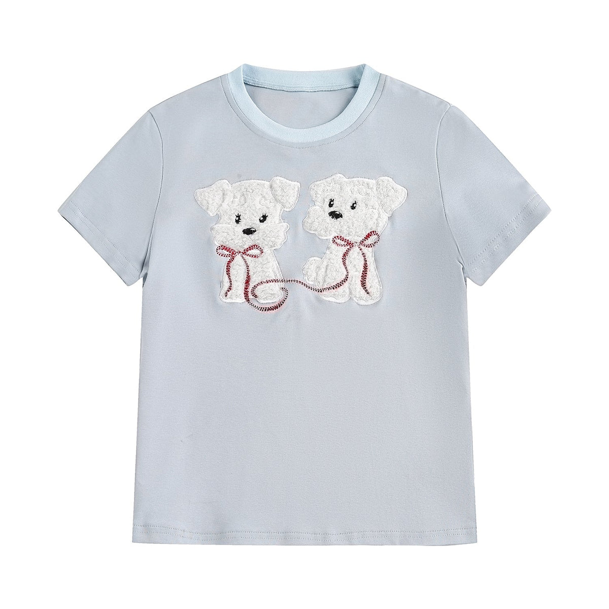 Cute Fluffy Puppy Embroidered Slim Fit T Shirt