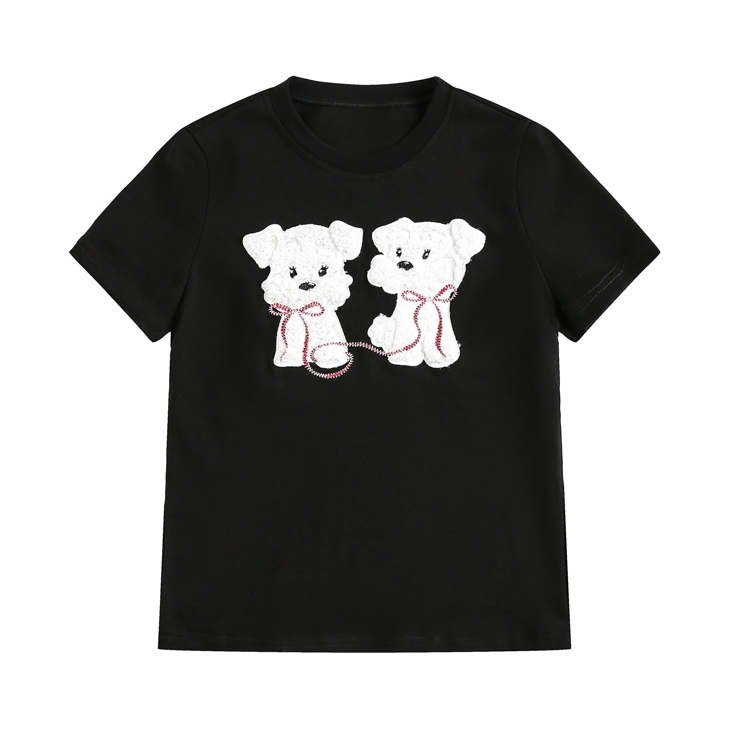Cute Fluffy Puppy Embroidered Slim Fit T Shirt