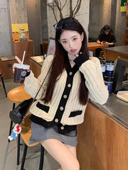 Beige Knitted Front Pocket Cardigan