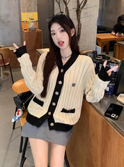 Beige Knitted Front Pocket Cardigan