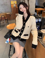 Beige Knitted Front Pocket Cardigan