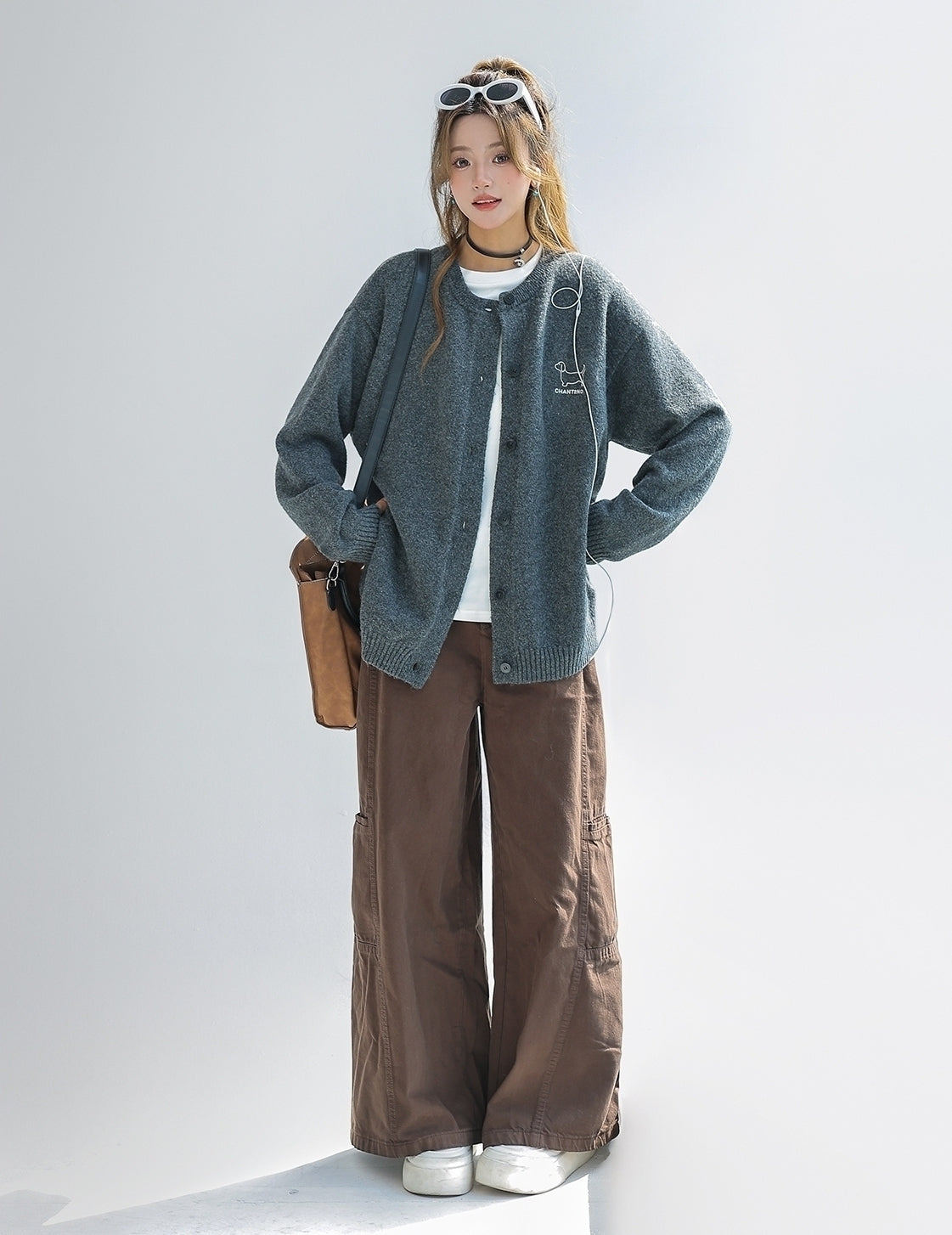 Dachshund Embroidered Knit Cardigan Sweater