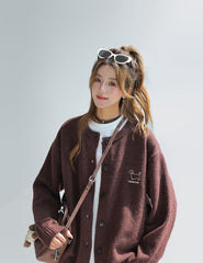 Dachshund Embroidered Knit Cardigan Sweater