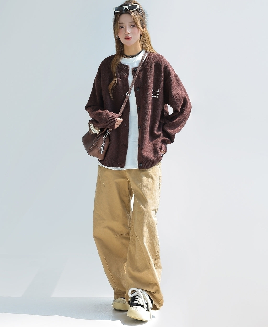Dachshund Embroidered Knit Cardigan Sweater