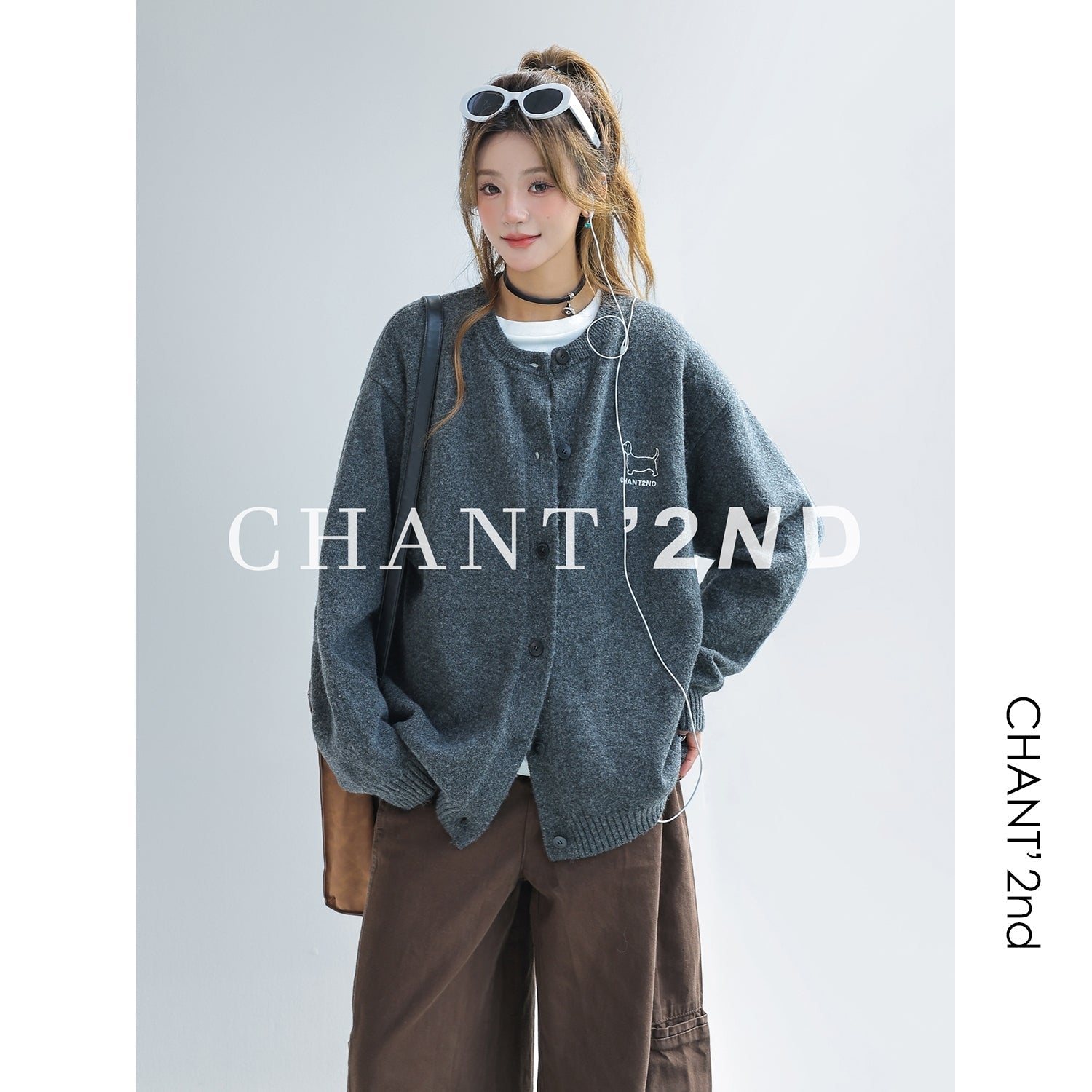 Dachshund Embroidered Knit Cardigan Sweater