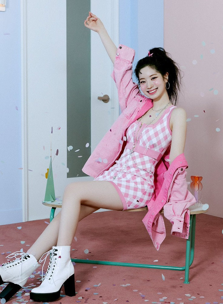 Pink Plaid Cropped Sleeveless Top And Skirt Set