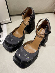 Black Floral Print Platform Heels