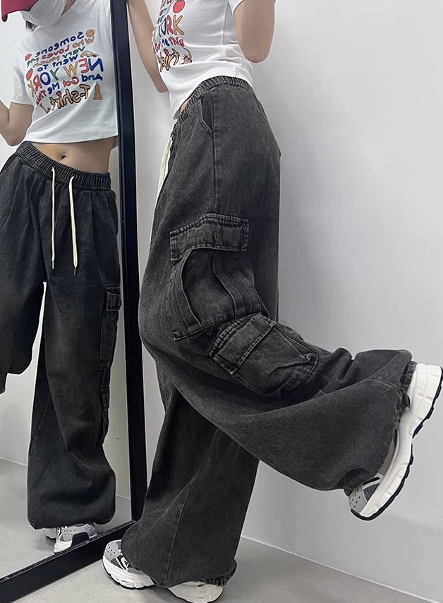 Black Wide Leg Cargo Pants