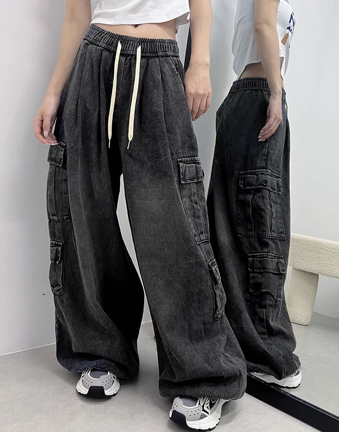 Black Wide Leg Cargo Pants