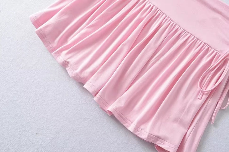 Pink Pleated Drapes Mini Skirt