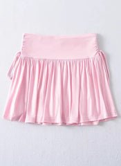 Pink Pleated Drapes Mini Skirt