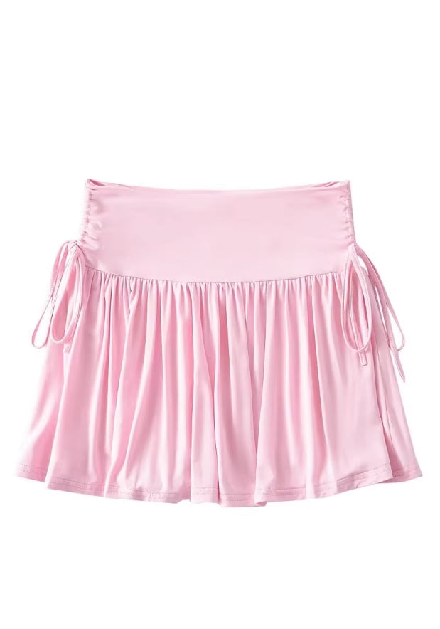 Pink Pleated Drapes Mini Skirt