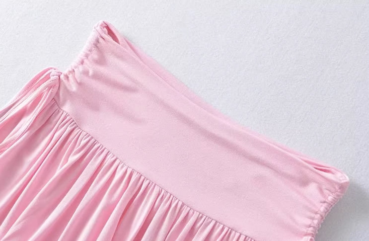 Pink Pleated Drapes Mini Skirt