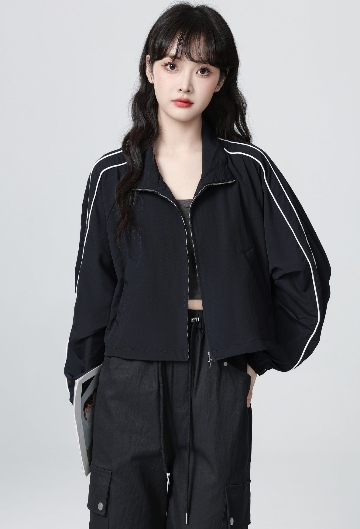 Dark Blue Casual Workwear Jacket Short Cardigan