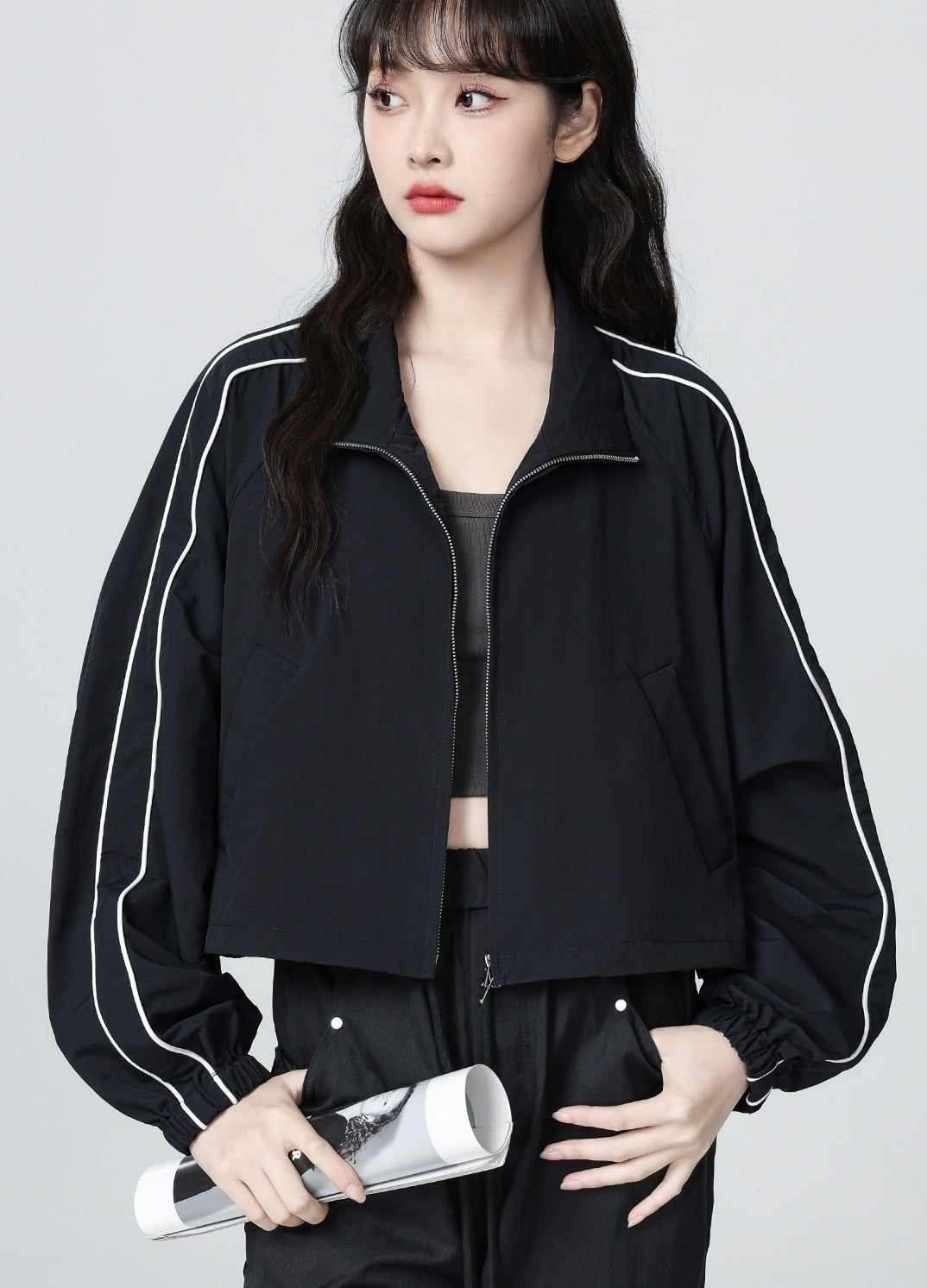 Dark Blue Casual Workwear Jacket Short Cardigan