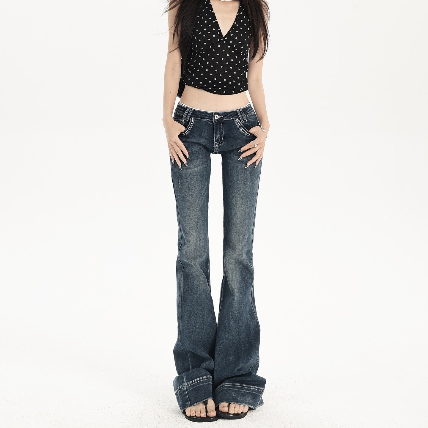 Dark Blue Low Rise Flare Jeans