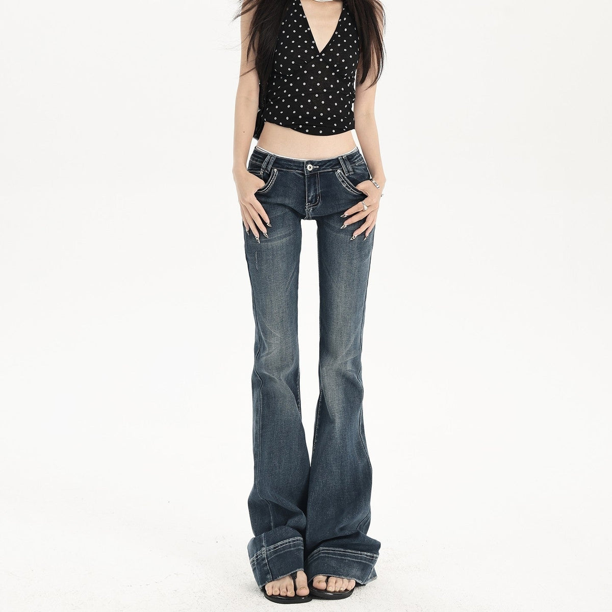 Dark Blue Low Rise Flare Jeans