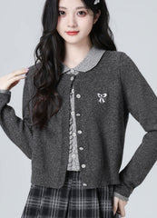 Dark Gray Knit Cardigan Layered Sweater Top