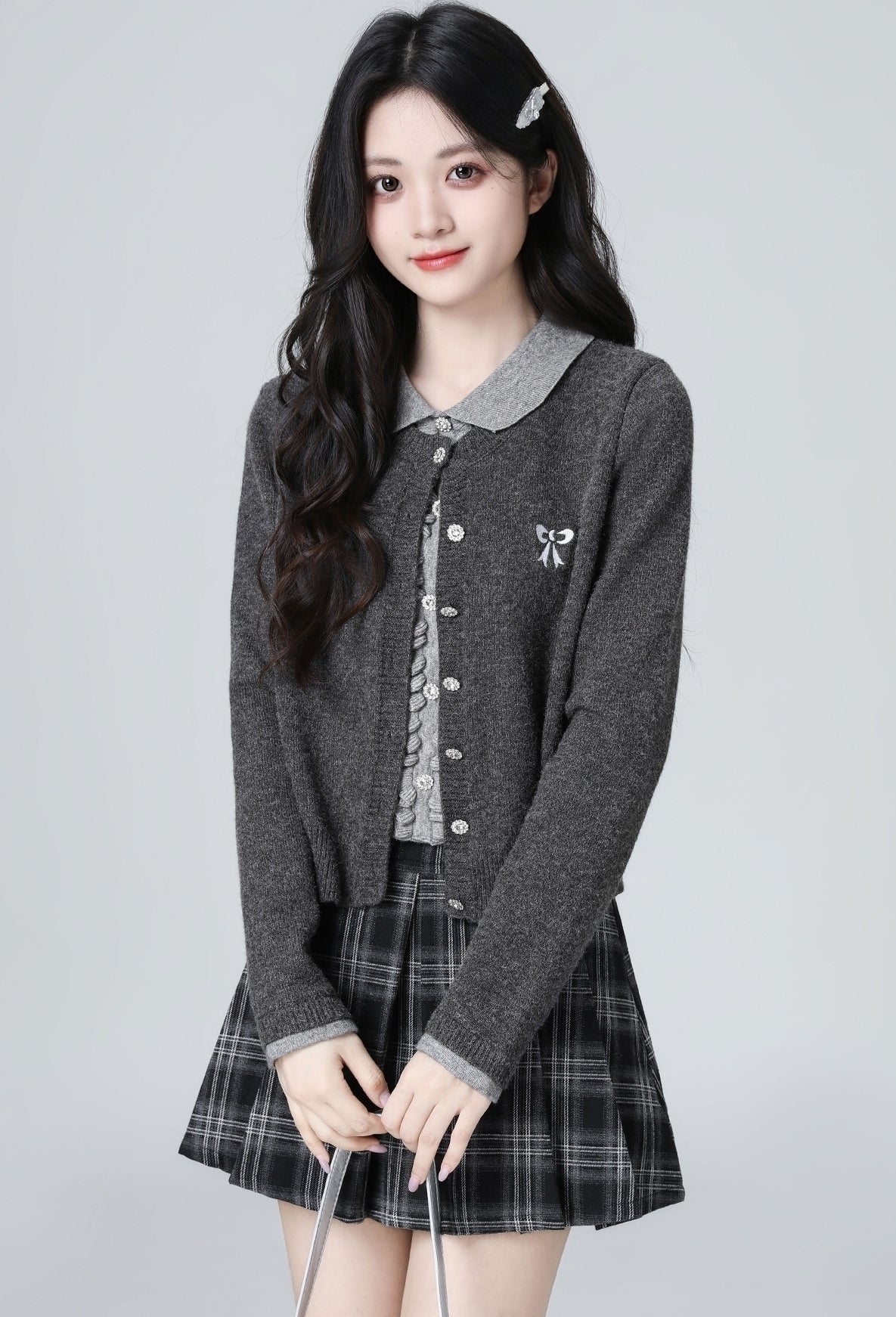 Dark Gray Knit Cardigan Layered Sweater Top