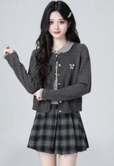 Dark Gray Knit Cardigan Layered Sweater Top
