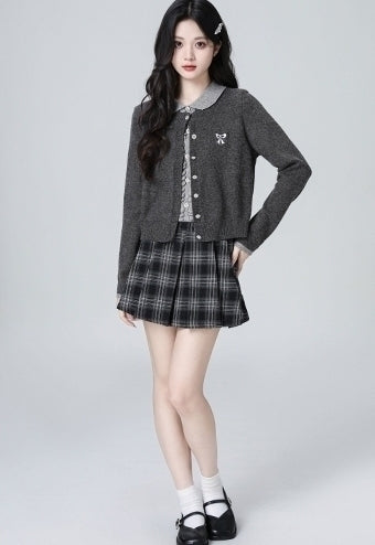 Dark Gray Knit Cardigan Layered Sweater Top