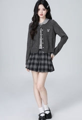 Dark Gray Knit Cardigan Layered Sweater Top