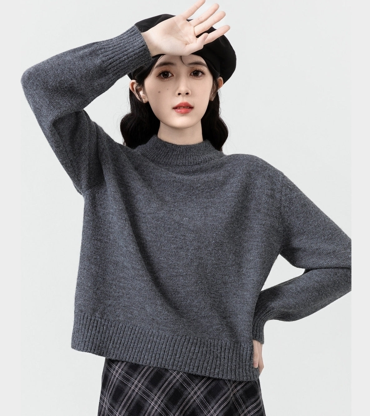 Dark Gray Mock Neck Knit Sweater Top