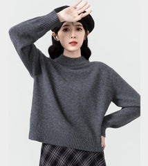 Dark Gray Mock Neck Knit Sweater Top