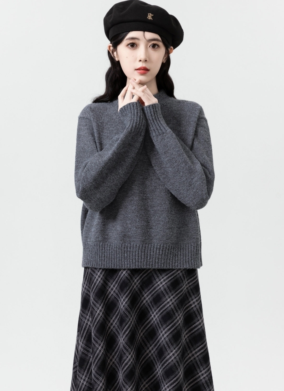 Dark Gray Mock Neck Knit Sweater Top