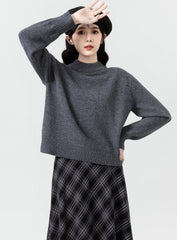 Dark Gray Mock Neck Knit Sweater Top