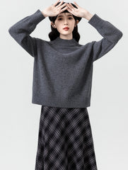 Dark Gray Mock Neck Knit Sweater Top