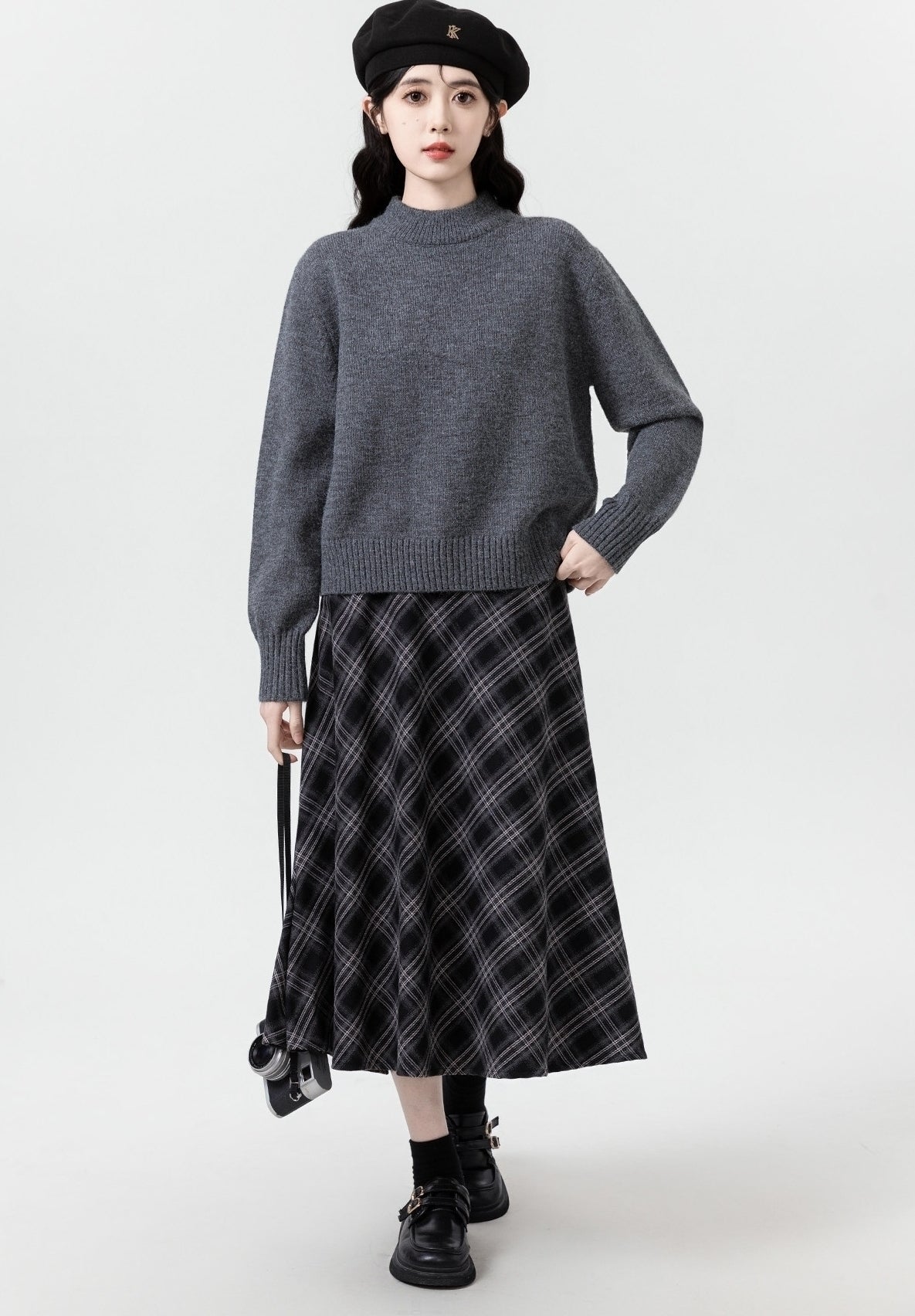 Dark Gray Mock Neck Knit Sweater Top