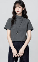 Dark Gray Mock Neck Short Sleeve Top
