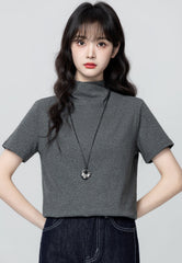 Dark Gray Mock Neck Short Sleeve Top