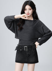 Dark Gray Striped Knit Vest And Cardigan Set