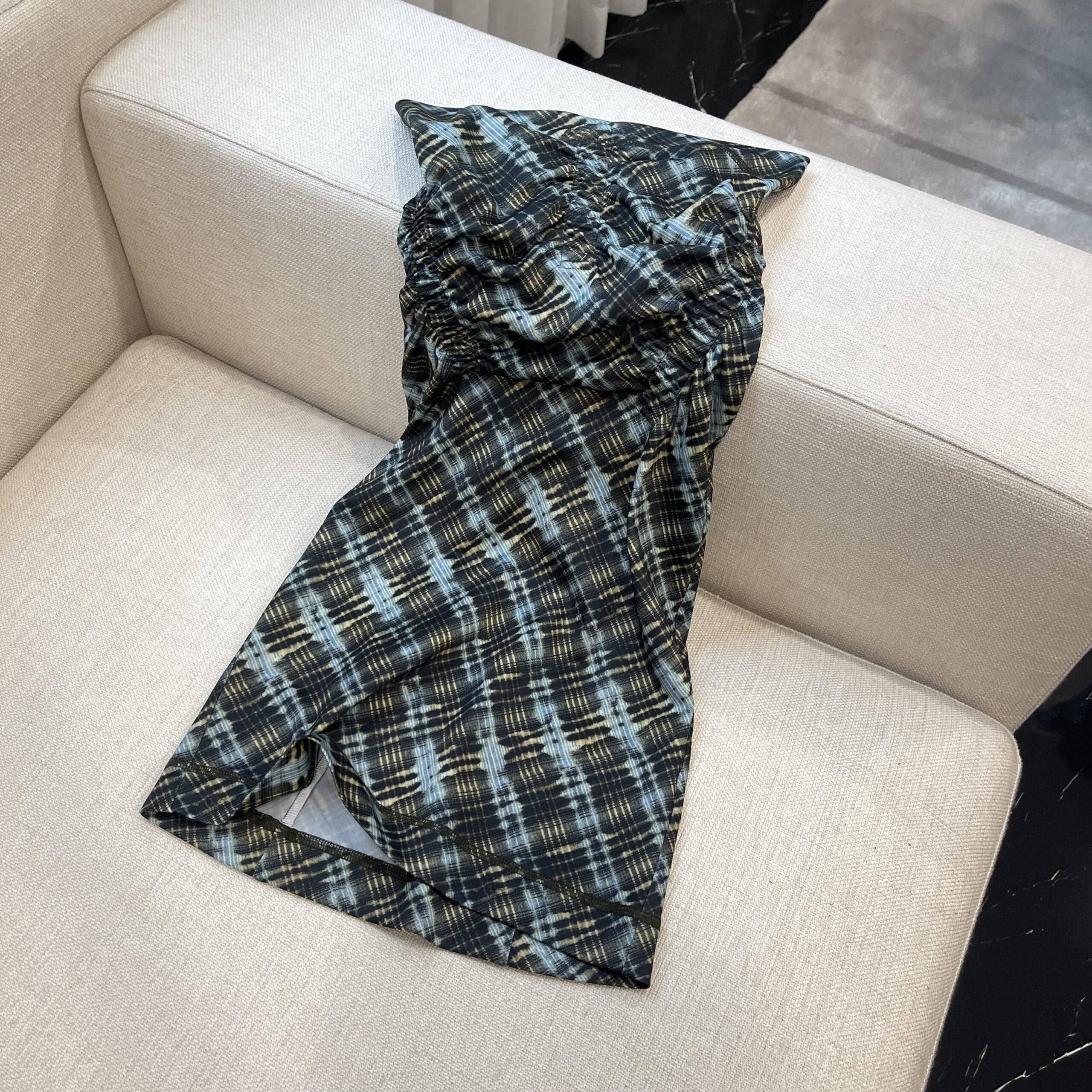 Dark Green Plaid Ruched Dress