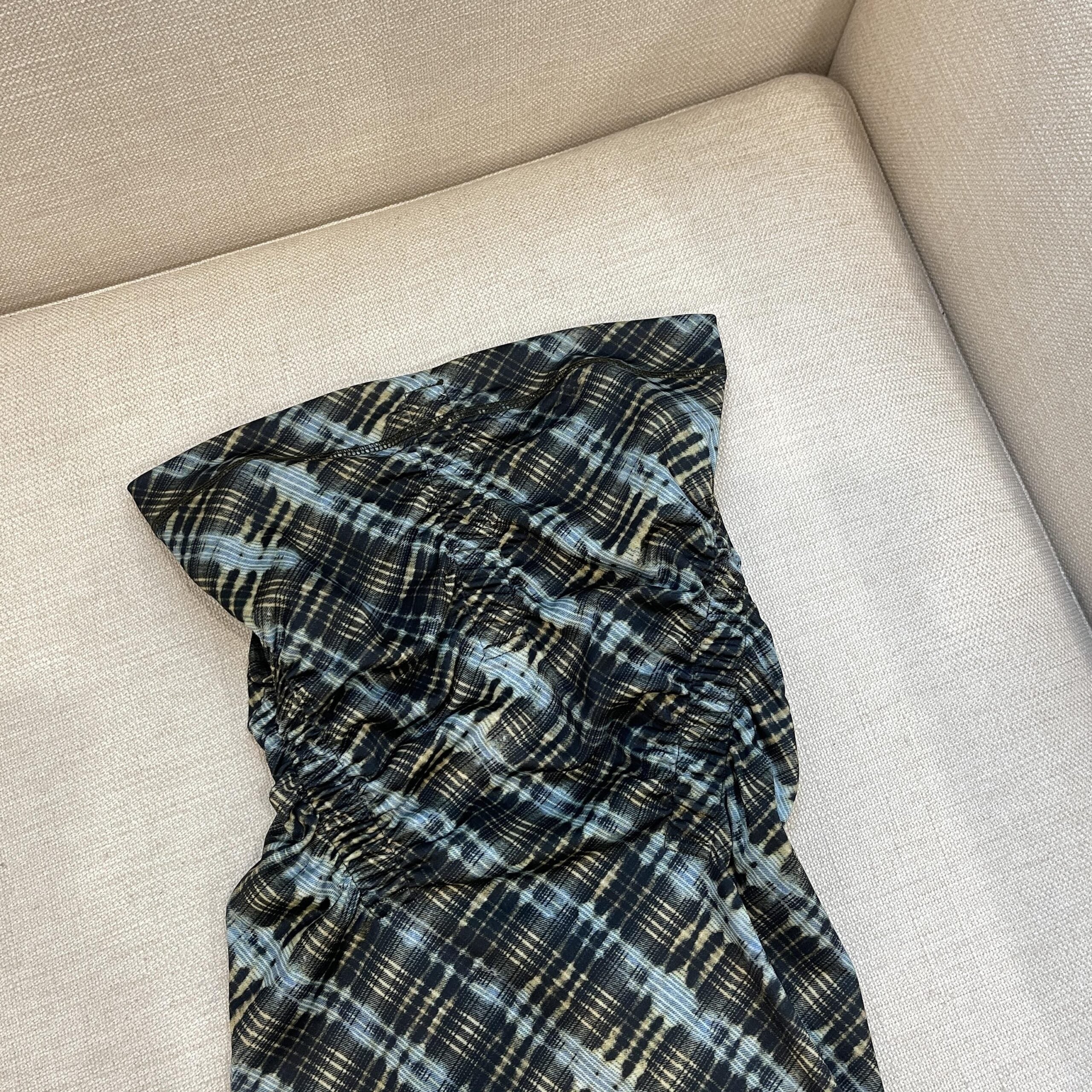 Dark Green Plaid Ruched Dress
