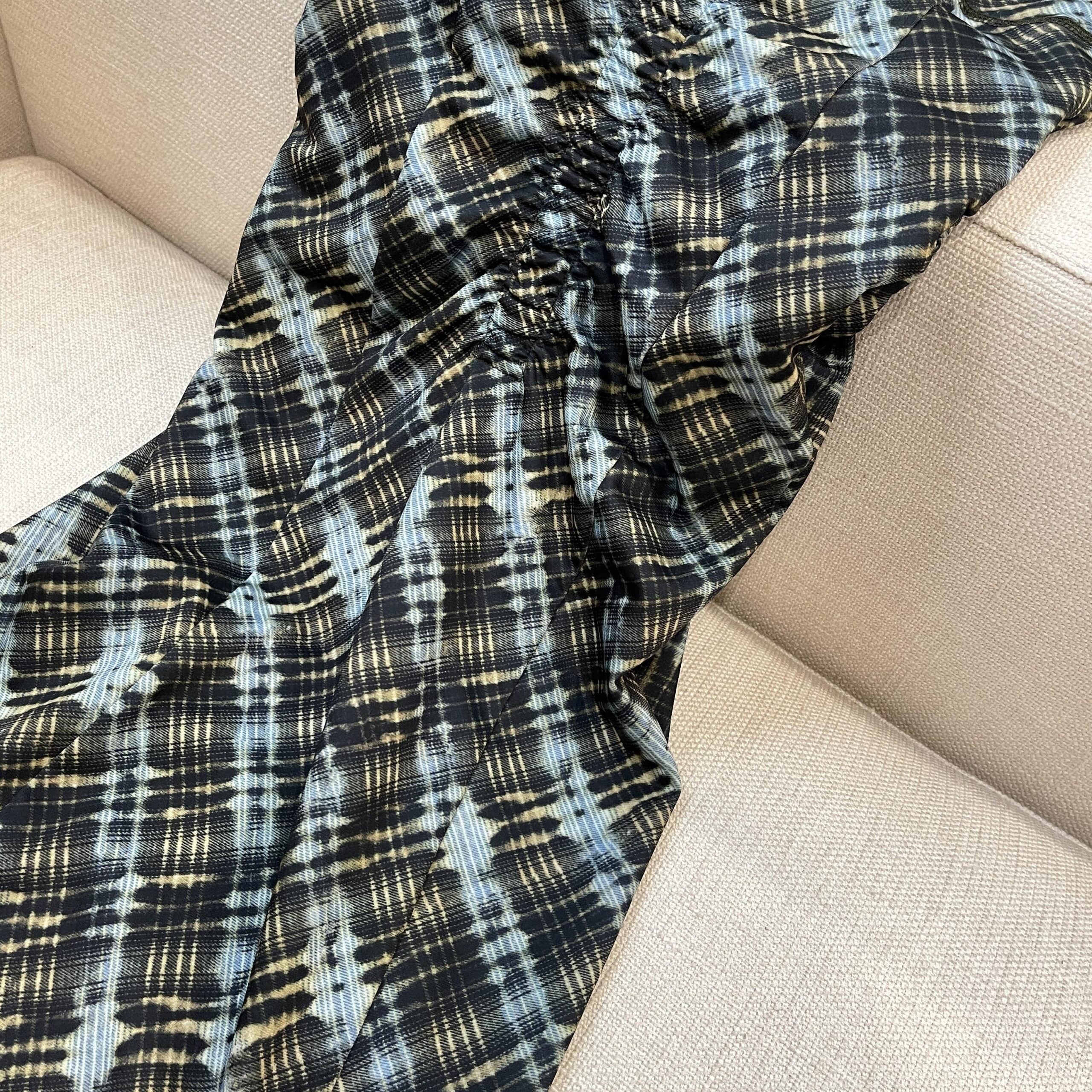 Dark Green Plaid Ruched Dress