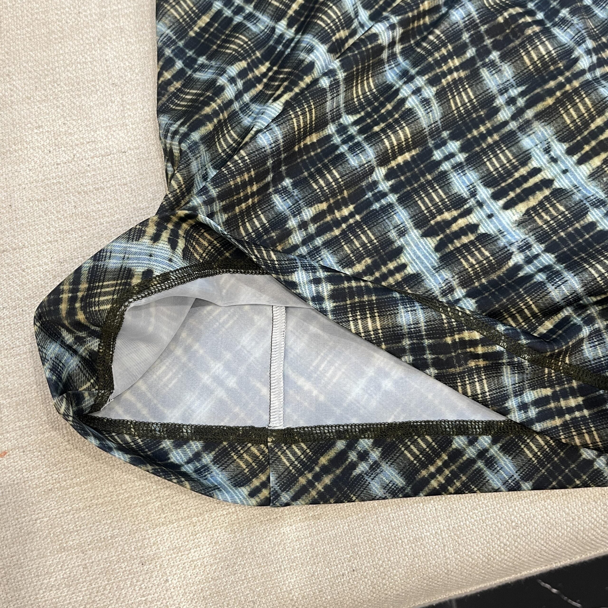 Dark Green Plaid Ruched Dress