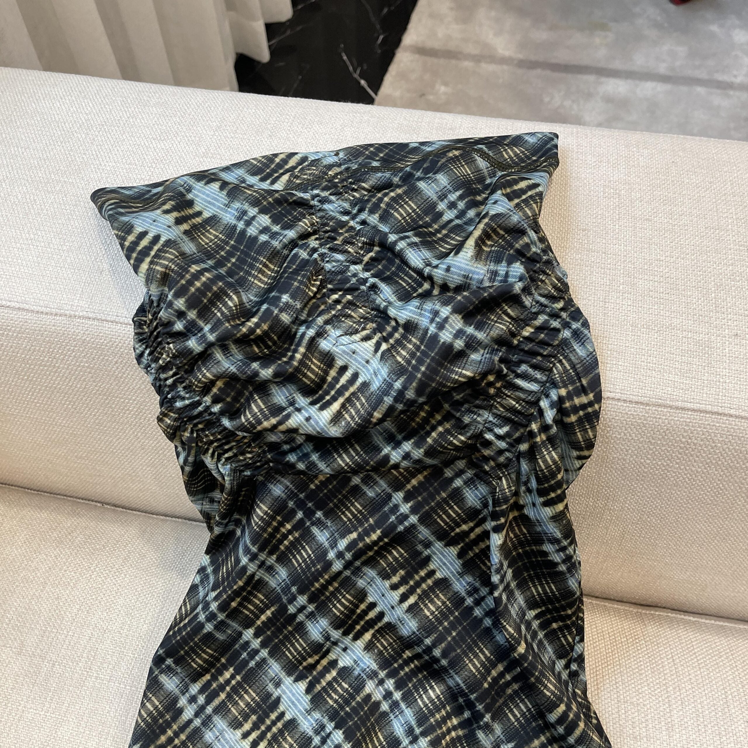 Dark Green Plaid Ruched Dress