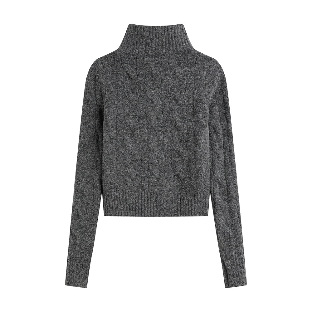 Dark Grey Zip-Up Knit Cardigan