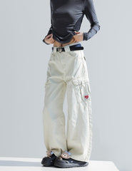 Deconstructed Curved Workwear Wide Leg Pants