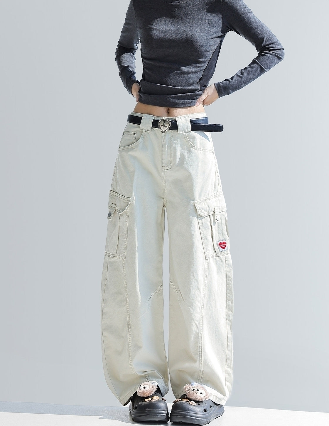 Deconstructed Curved Workwear Wide Leg Pants
